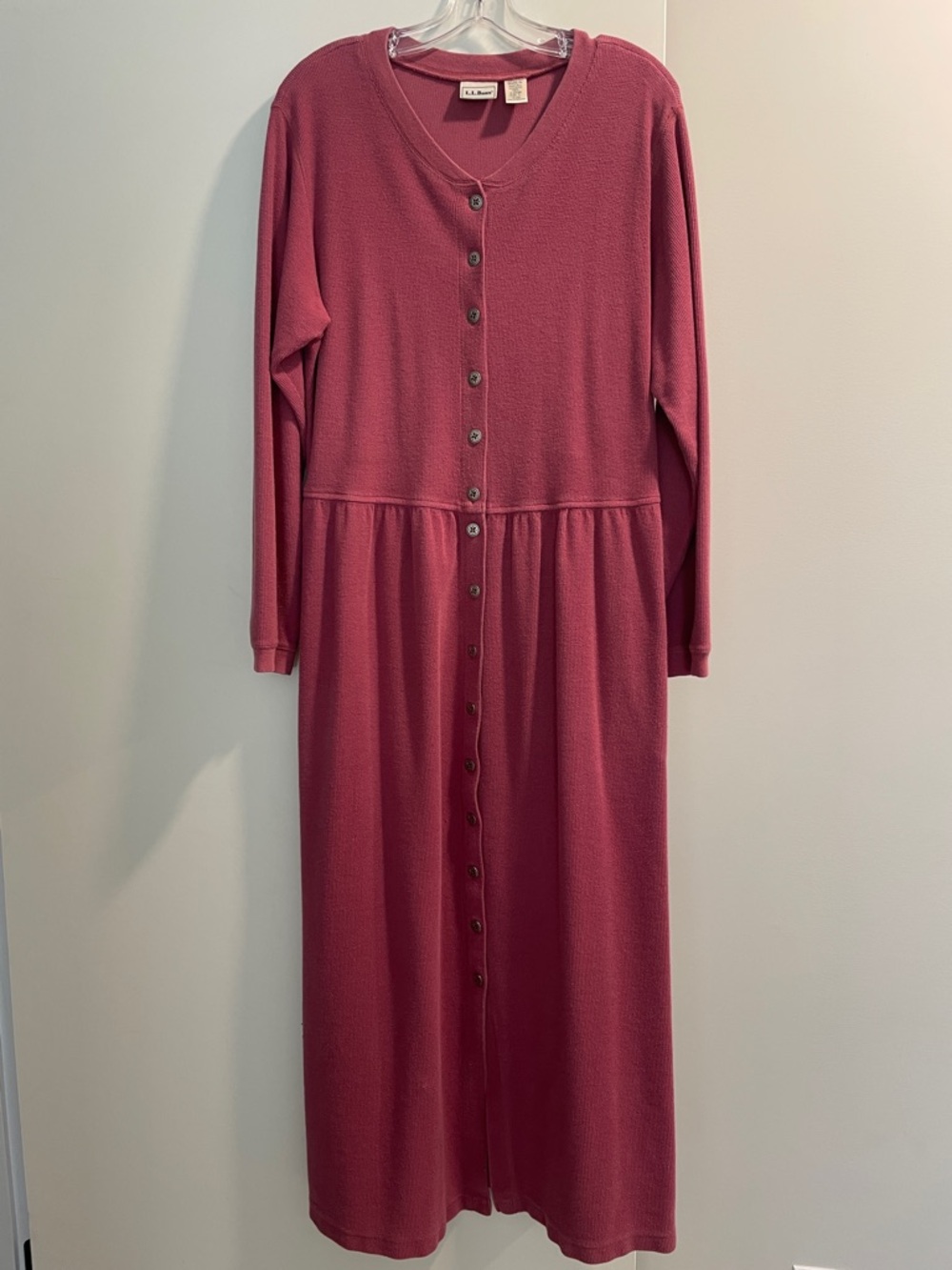 Vintage L.L. Bean Dusty Rose Long-Sleeve Button-Front Maxi Dress 90’s Y2K